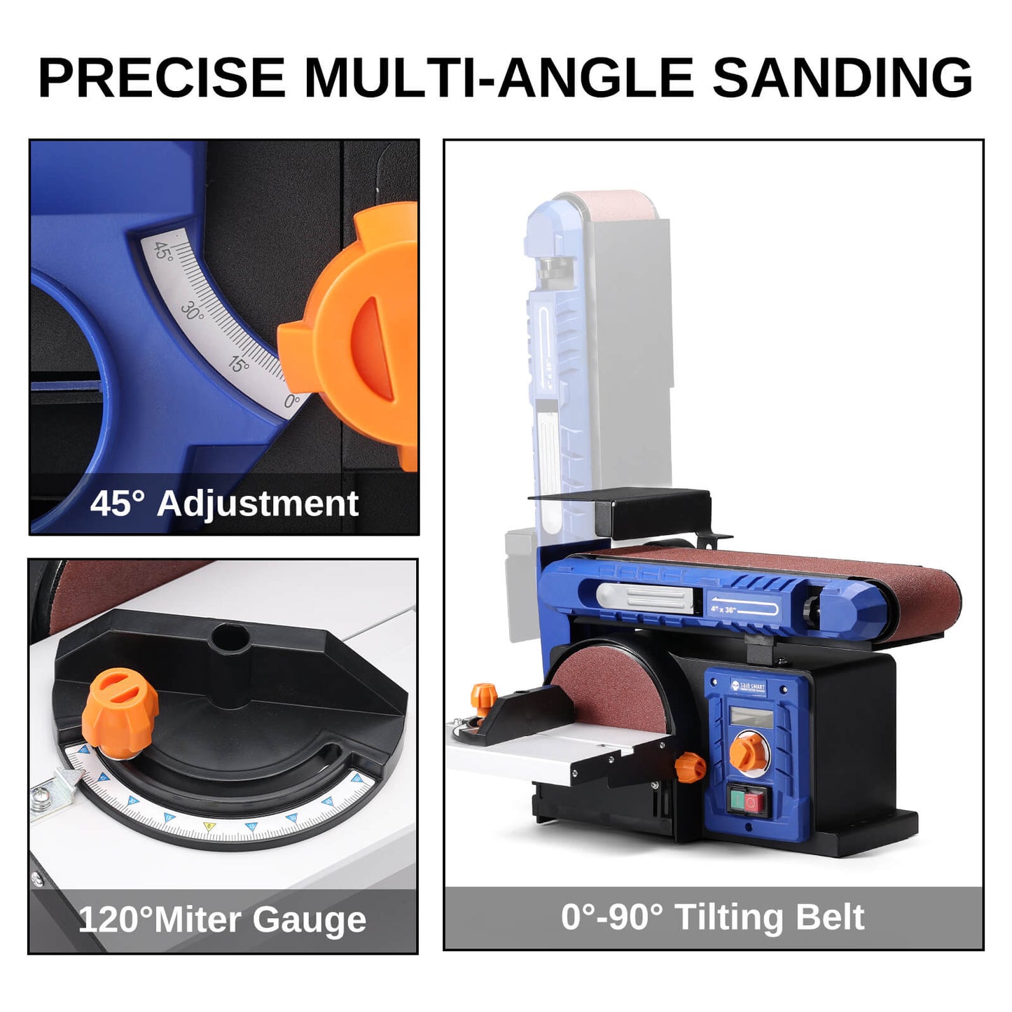 SainSmart Disc & Belt Sander 2-in-1, Adjustable Speed with Full Copper Motor, 0-90° Belt & 0-45° Tillable Worktable, Dust Collection Port