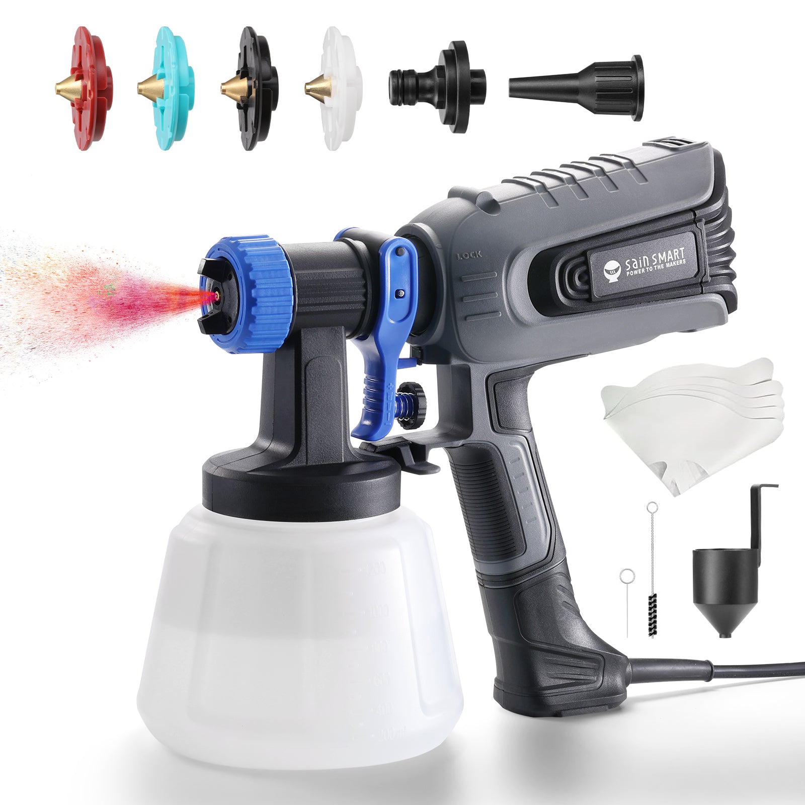 Product Image Paint Sprayer, 700W HVLP Spray Gun, 1200ml Large Container, Electric Spray Gun with 4 Nozzles & 3 Patterns