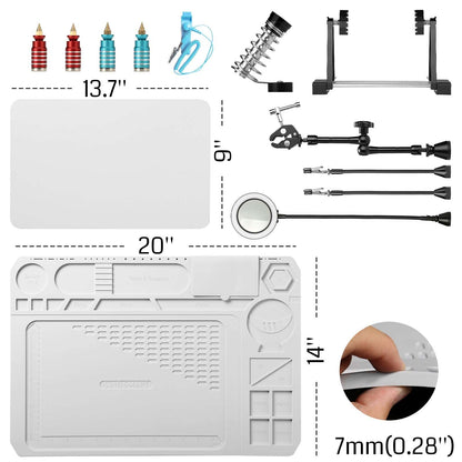 2-in-1 Magnetic Helping Hands Soldering Repair Station with Silicone Mat, 5X LED Magnifying Lamp, ESD Safe