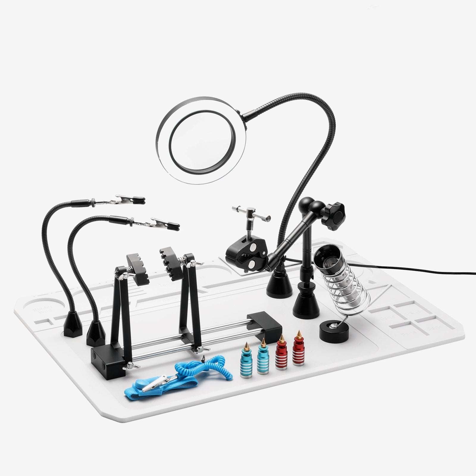 Product Image 2-in-1 Magnetic Helping Hands Soldering Repair Station with Silicone Mat, 5X LED Magnifying Lamp, ESD Safe