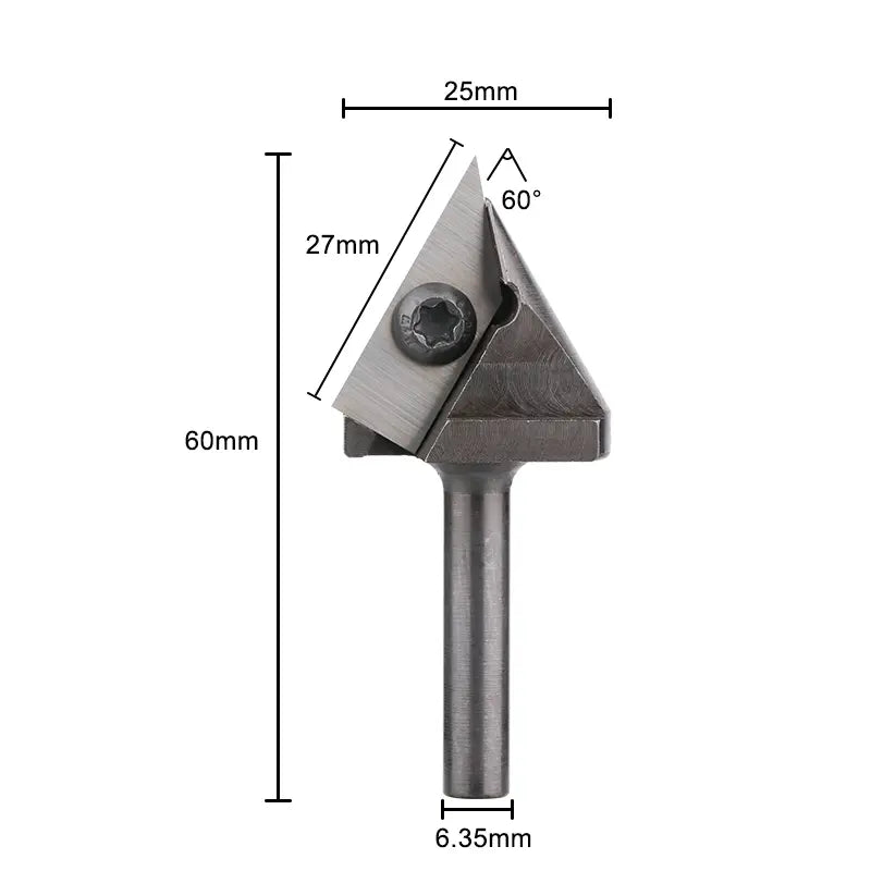 VRBC01A, 1/4" Shank,60 Degree V Groove Router Bit, 1" Cutting Diameter, Carbide Insert, For Woodworking Carving