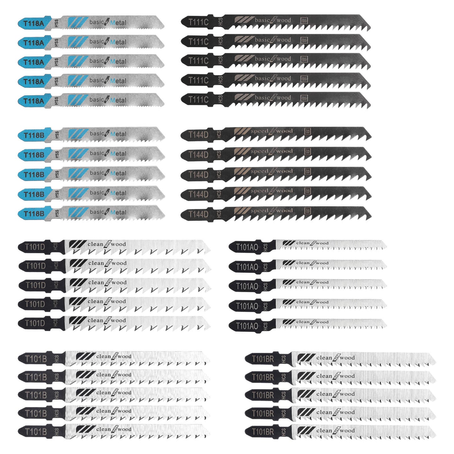 WOODSTARTER 40 Piece T-Shank Multi-Purpose Jigsaw Blades Set with Storage Case, Made with HCS/HSS, For Wood, Plastic and Metal Cutting