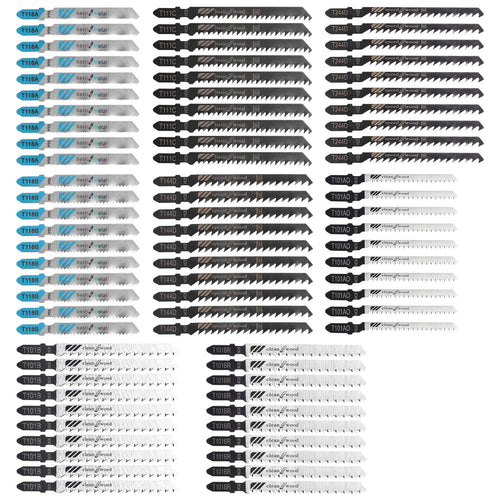 WOODSTARTER 80 Piece T-Shank Multi-Purpose Jigsaw Blades Set with Storage Case, Made with HCS/HSS, For Wood, Plastic and Metal Cutting