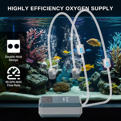 XpertMatic Aquarium Air Pump Dual Outlet, Super Quiet Oxygen Pump 48 GPH for Fish Tanks up to 5-30 Gallon