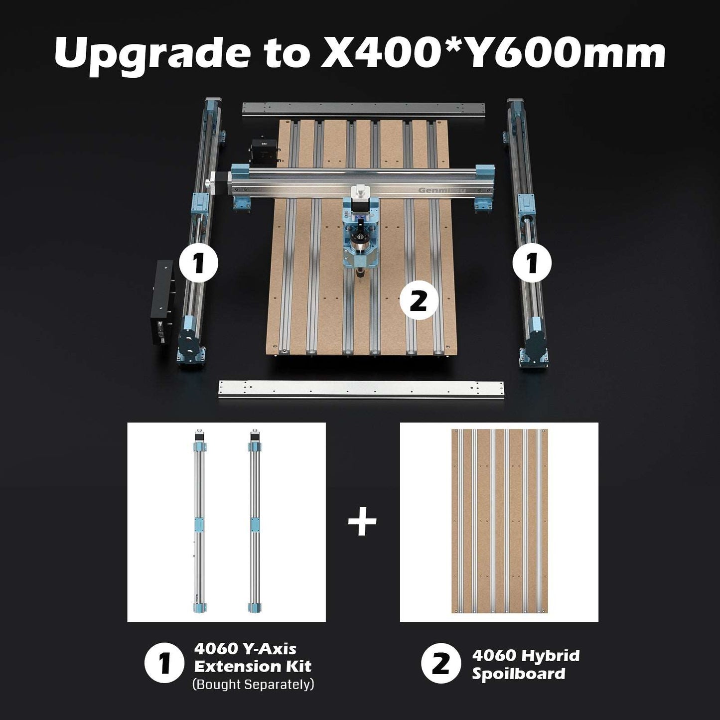 2040, 2060, 4060 Aluminum & MDF Hybrid Spoilboard for 4040-PRO CNC Router XY Axis Extension Kit