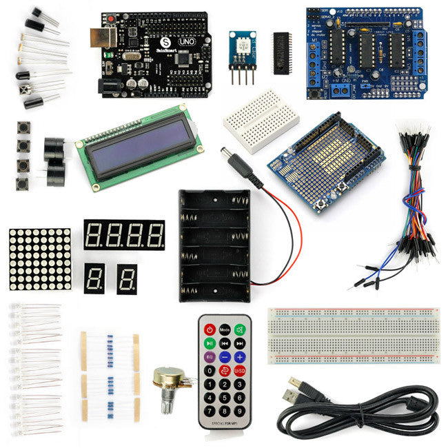 [Discontinued] SainSmart UNO R3+L293D Motor Drive Shield Starter Kit With Basic Arduino Projects