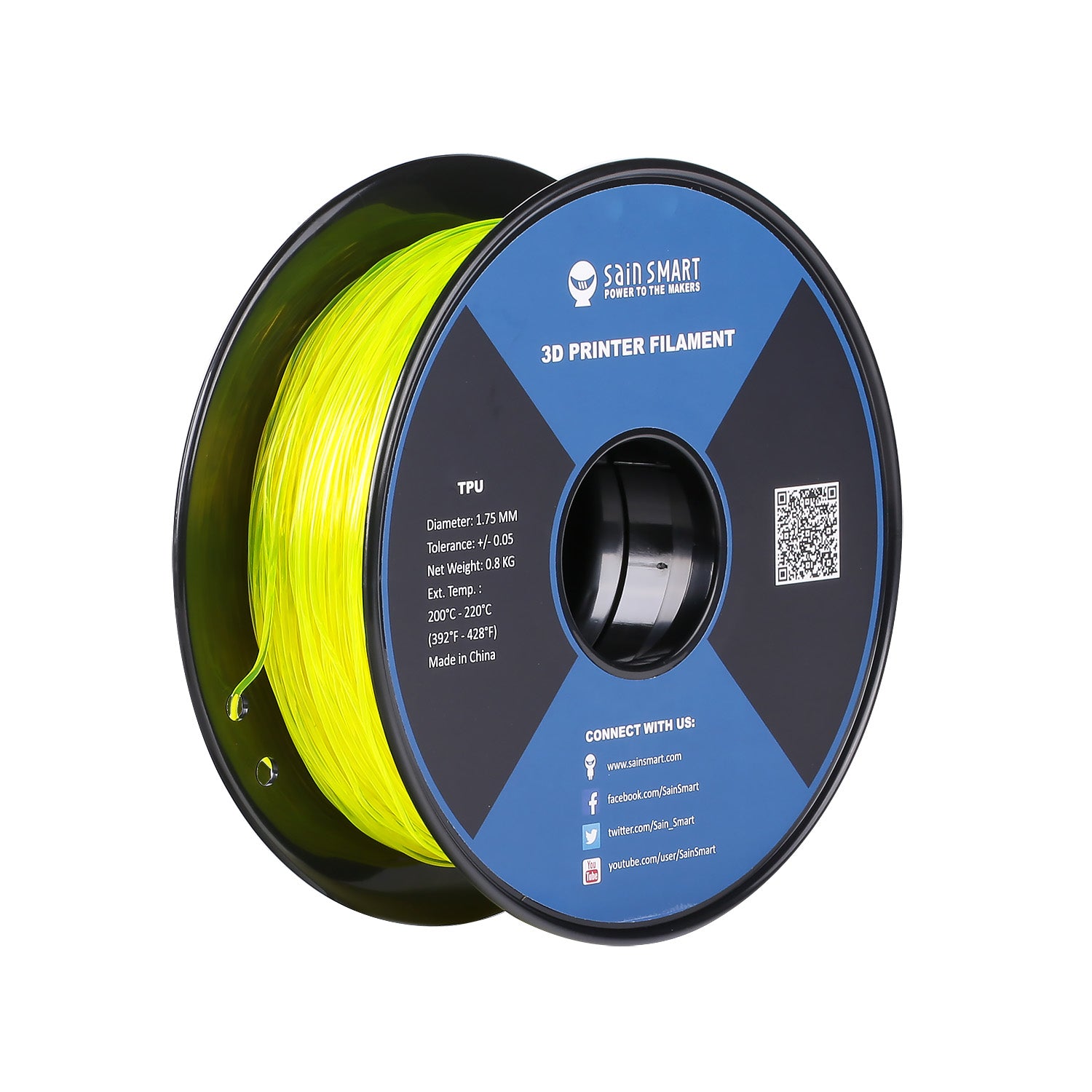 Product Image Yellow, Flexible TPU Filament 1.75mm 0.8kg/1.76lb