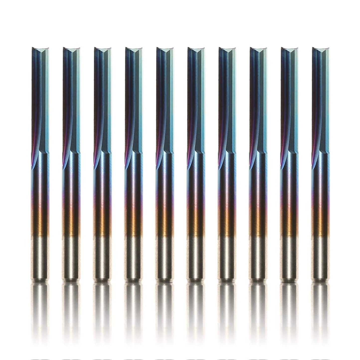 SR10A, 1/8'' shank, 10 PCS Straight Router Bits, Nano Blue Coat,