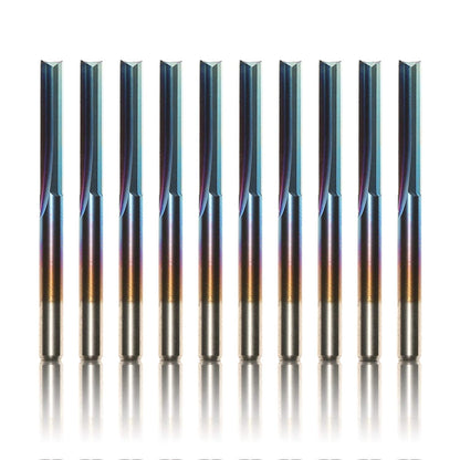 SR10A, 1/8'' shank, 10 PCS Straight Router Bits, Nano Blue Coat,