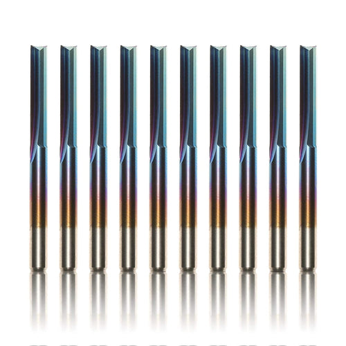 SR10A, 1/8'' shank, 10 PCS Straight Router Bits, Nano Blue Coat,