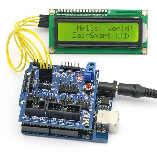 [Discontinued] SainSmart UNO + Sensor V5 + IIC LCD1602 Y-G Module Display For Arduino UNO MEGA R3