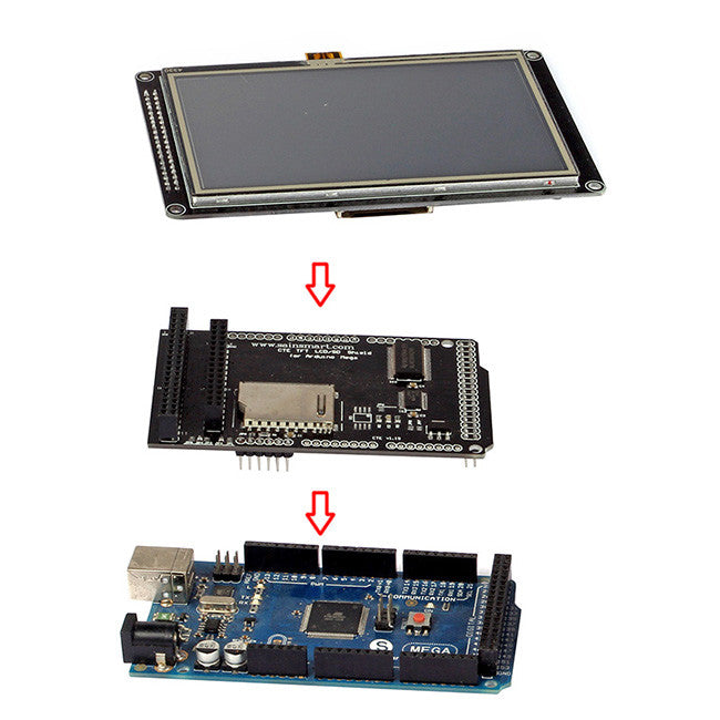 [Discontinued] SainSmart MEGA2560+4.3" LCD Touch Panel SD Card Slot + Shield Kit For Arduino