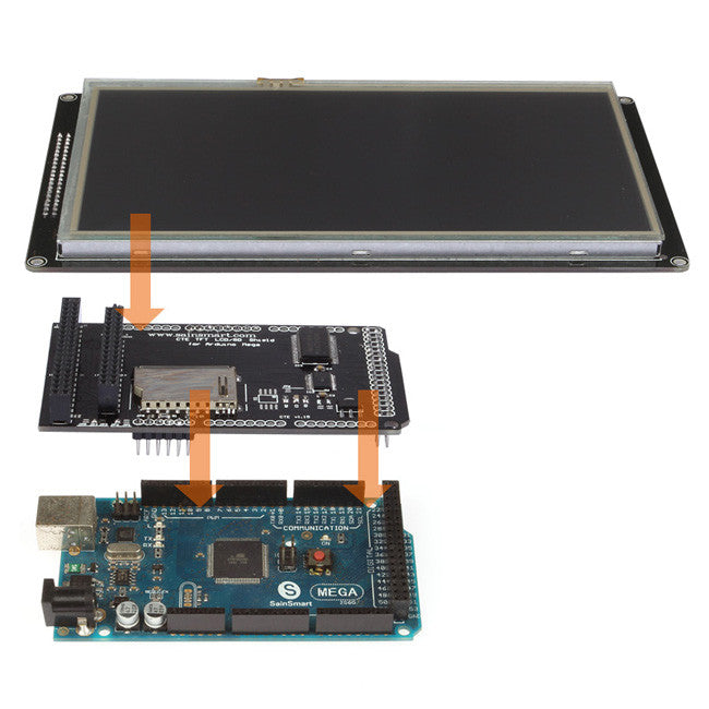 [Discontinued] SainSmart MEGA2560 + 7" 7 Inch TFT LCD Screen SD Card Slot + TFT Shield For Arduino