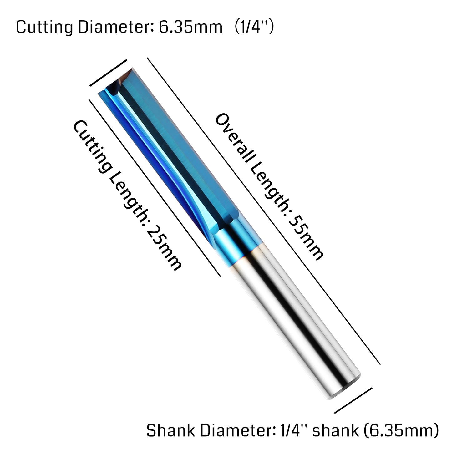 [Discontinued] SR05A, 1/4" shank, 2-Flute End Mill Cutter, 5Pcs Straight Router Bits