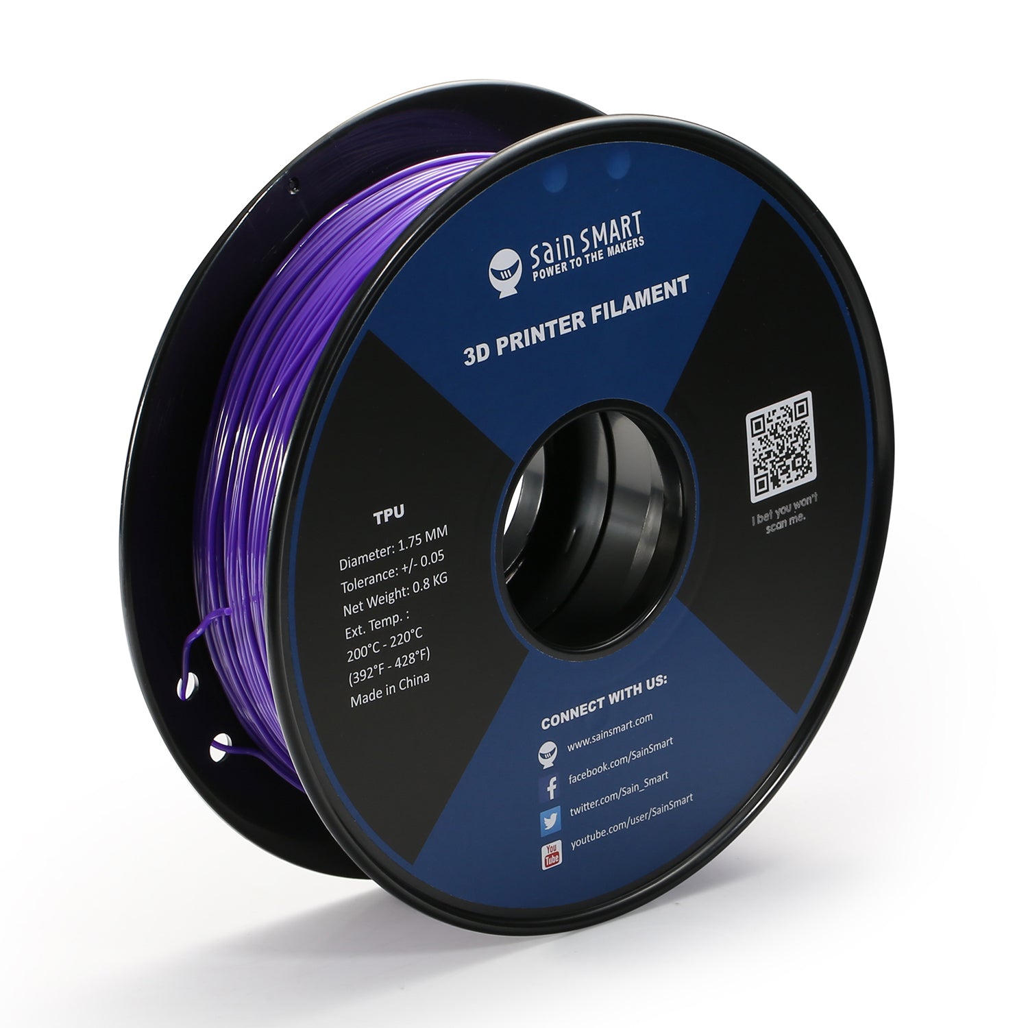 SainSmart Neon Color TPU, 175mm Flexible TPU 3D Printer Filament 800g, Dimensional Accuracy +- 005 mm, Kaoss Purple