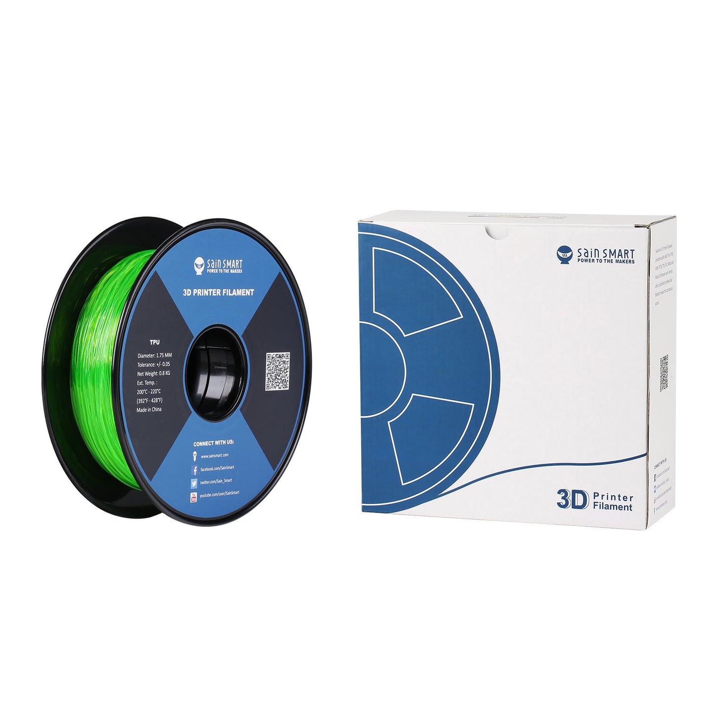 Green, Flexible TPU Filament 1.75mm 0.8kg/1.76lb