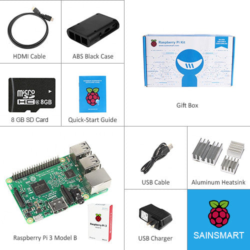 [Discontinued] Raspberry Pi 3 -QUAD Core Black Case SD Heatsink HDMI Complete Kit (2016 Model)