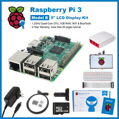 [Discontinued] SainSmart Raspberry Pi 3 Ultimate LCD Kit : 5" LCD + Case + SD Card + Breadboard + HDMI + GPIO + Aluminium Heatsink + USB Power Supply