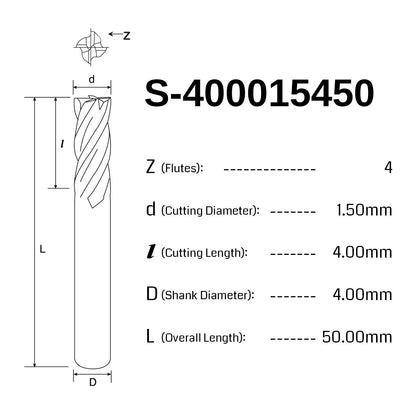 [Discontinued] Square End Mill Bit , 1.0-6.0mm cut diameter | 4-Flute