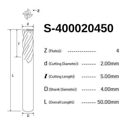 [Discontinued] Square End Mill Bit , 1.0-6.0mm cut diameter | 4-Flute