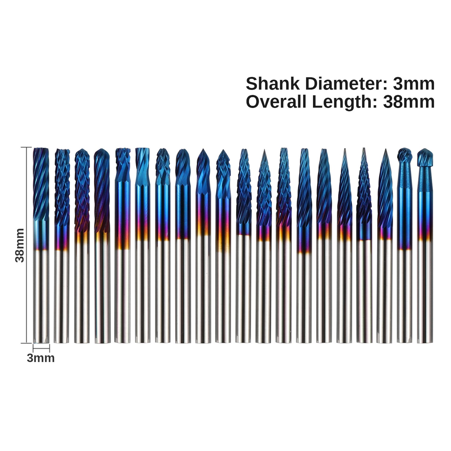 [Discontinued] RR20A, 0.118”(3mm) Shank, Rotary Burrs, 20Pcs Bit Set