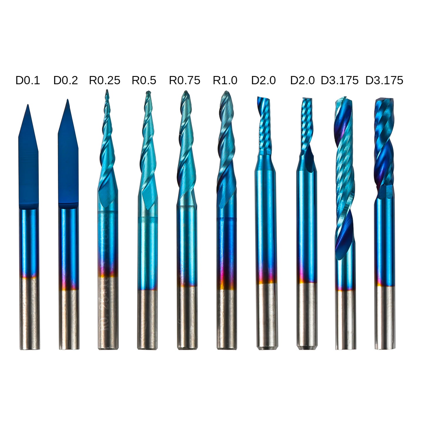 [Discontinued] EM10A, 1/8" Shank, Micro-Cutting Diameter End Mills Bit Set, 10-PCS