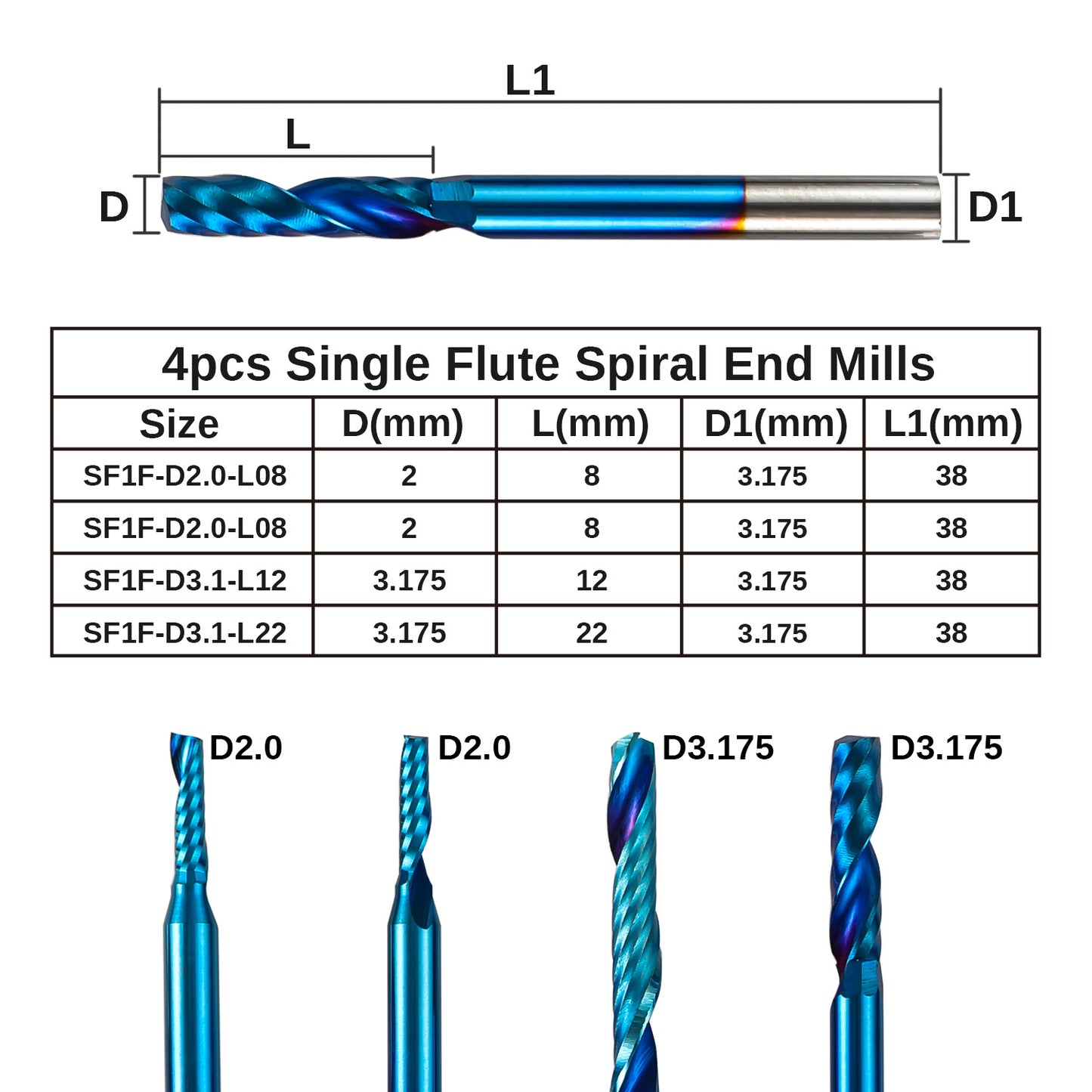 [Discontinued] EM10A, 1/8" Shank, Micro-Cutting Diameter End Mills Bit Set, 10-PCS