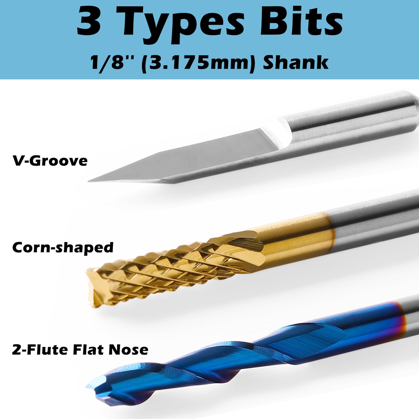 [Discontinued] MC30B, 1/8" Shank, Carbide Milling Cutter Bits & V-Groove Engraving Bits, 30 PCS