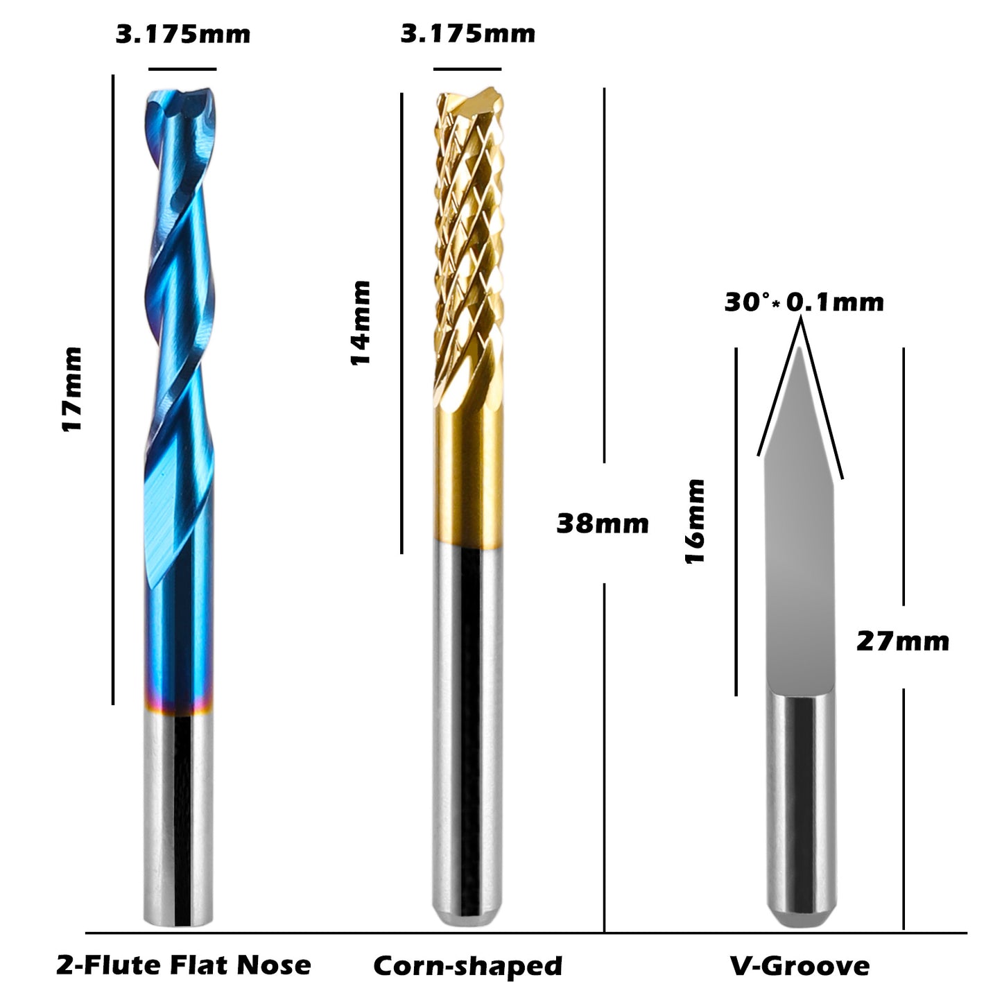 [Discontinued] MC30B, 1/8" Shank, Carbide Milling Cutter Bits & V-Groove Engraving Bits, 30 PCS