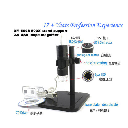 [Discontinued] SainSmart DM-500S Digital USB Microscope,  5X-500X 2MP 8-LED