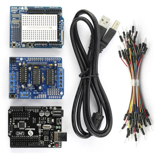 [Discontinued] SainSmart  UNO  R3 Improved Version+Prototype Shield(with Breadboard Jump Wires) + L293D Motor Drive Shield For Arduino