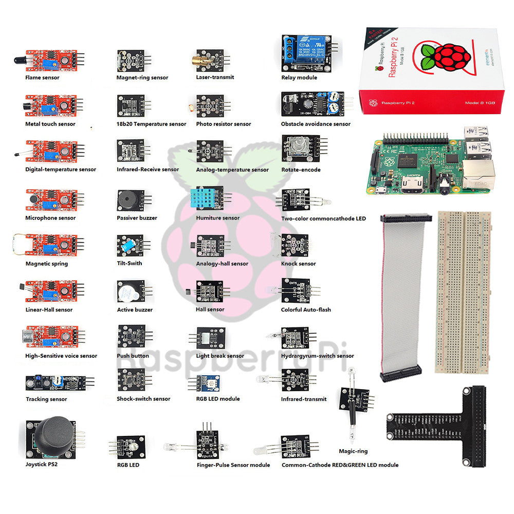 [Discontinued] SainSmart Starter Kit Raspberry Pi 2 Model B +40-Pin GPIO Breadboard +37 Sensors