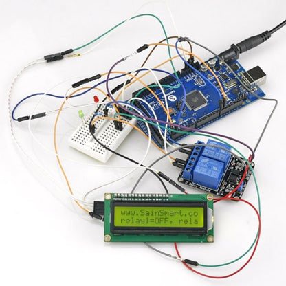 [Discontinued] SainSmart Mega2560 + SainSmart Prototype Shield V3 +SainSmart 2-Channel Relay+1602 IIC LCD For Arduino