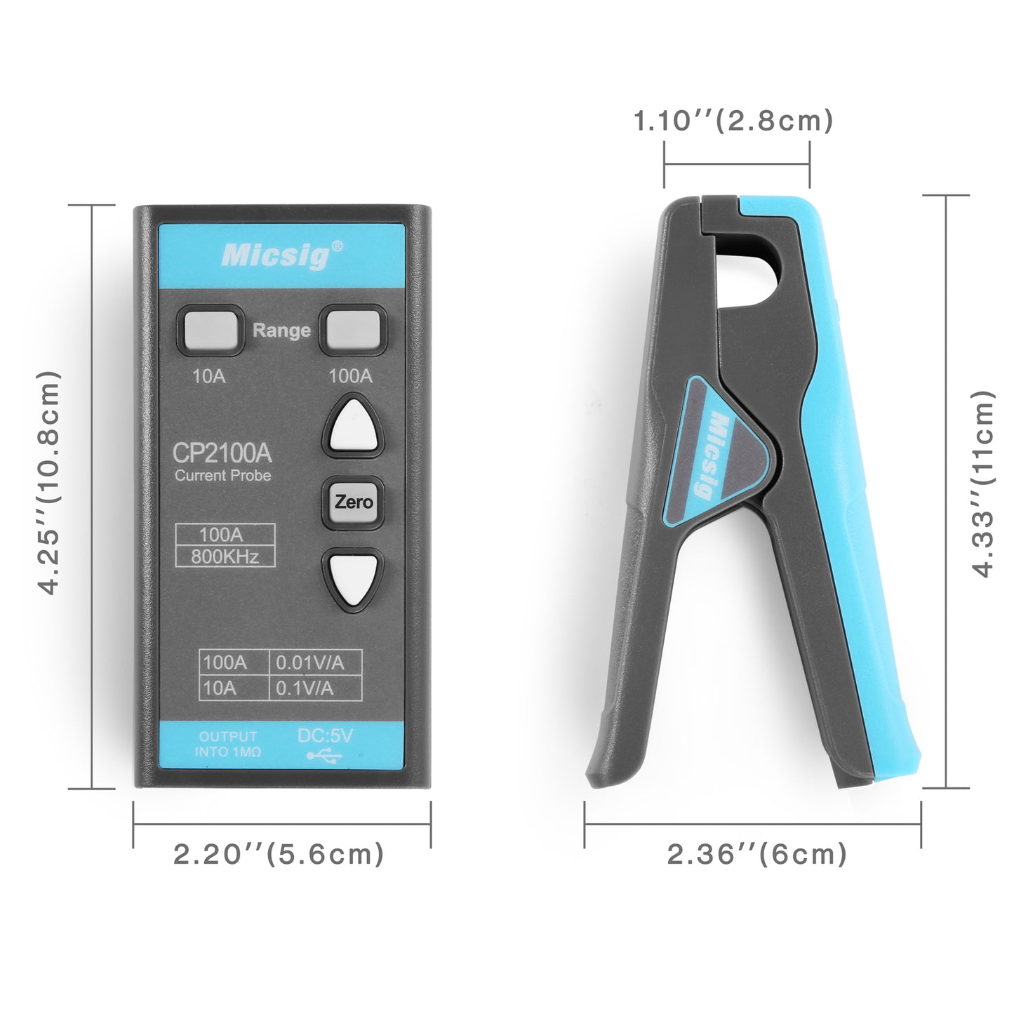 Micsig Oscilloscope Probe CP2100A AC/DC Current Probe 800KHz 10A/100A with Standard BNC Interface
