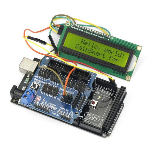 [Discontinued] SainSmart Mega2560 R3+ SainSmart Sensor Shield V5+IIC 1602 Y-G Module Display For Arduino Robot