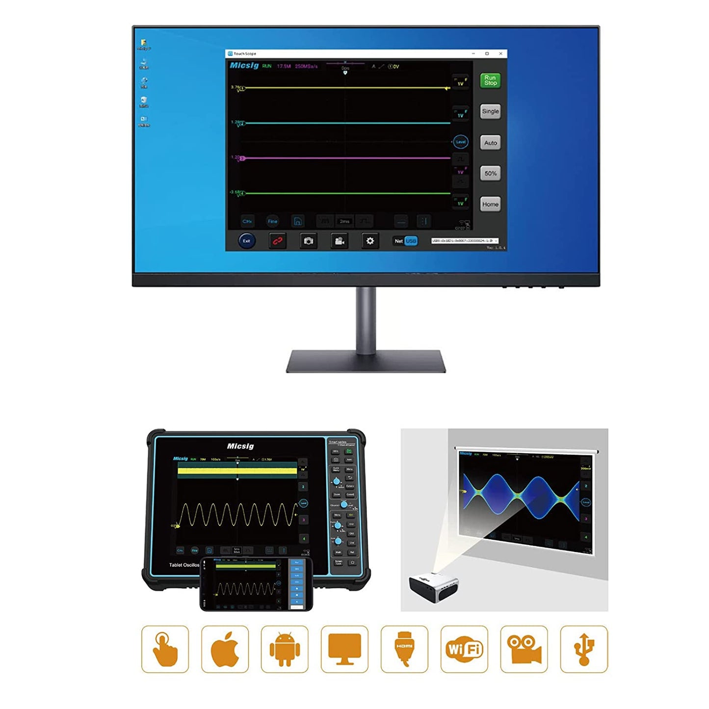 Micsig Digital Tablet Storage Oscilloscope 100MHz 4CH, Upgrade Version STO1004 of TO1104