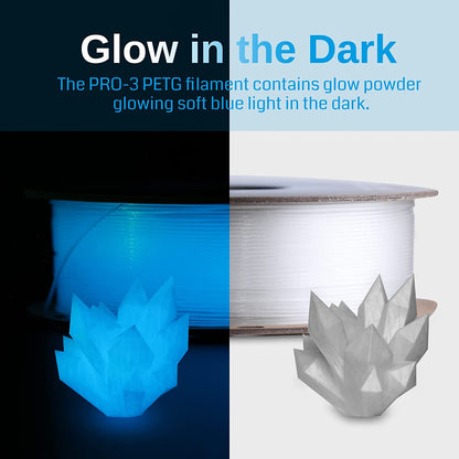 Glow-in-the-dark Blue 1.75mm PRO-3 PETG Filament, 1kg