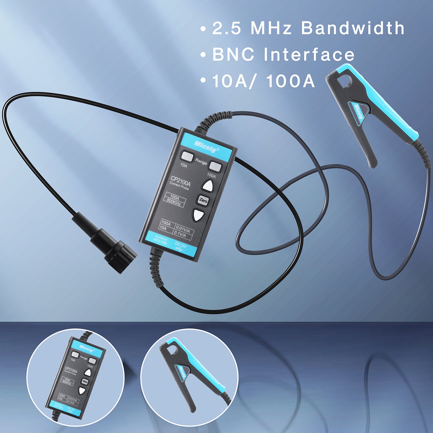 Micsig Oscilloscope Probe CP2100A AC/DC Current Probe 800KHz 10A/100A with Standard BNC Interface