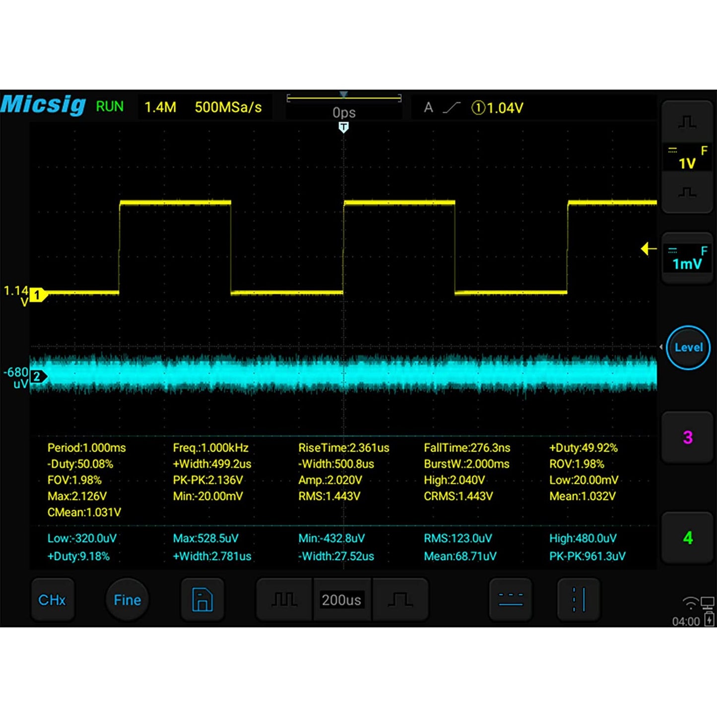 Micsig Digital Tablet Storage Oscilloscope 100MHz 4CH, Upgrade Version STO1004 of TO1104