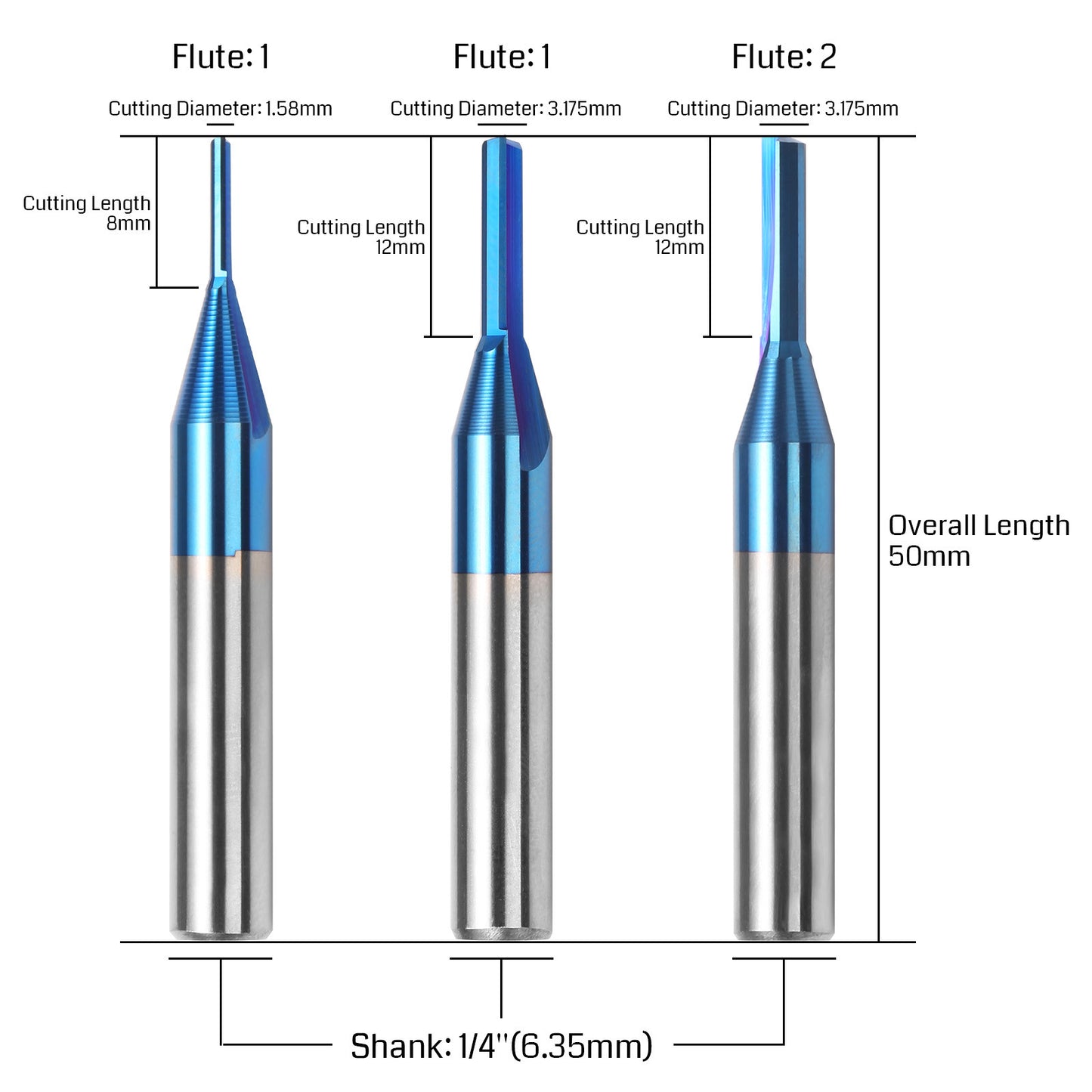 [Discontinued] SR03A, 1/4'' Shank, Straight Plunge,Trimming Cutter, Double Flute Straight Bits, 3PCS