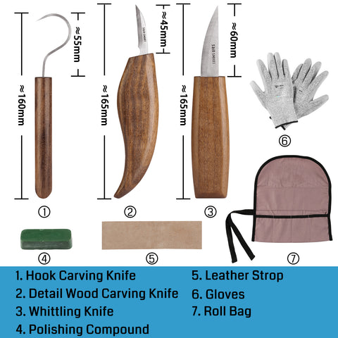 Whittling Wood Carving Kit for Beginners - 6 in1 Chip Carving Knife Kit, Wood  Carving Tools for