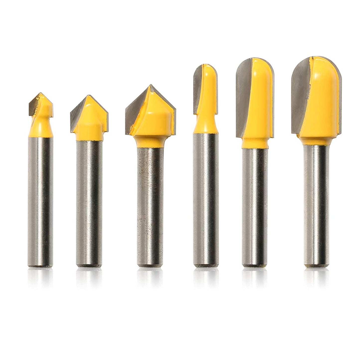 [Discontinued] VR06A, V-Groove & Round Nose, 1/4'', 3/8'', 1/2'' Shank, 6Pcs Router Bit Set